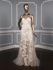 FRANCESCA MIRANDA Jacelyn X Beaded Tulle Aline Sleeveless Nude Wedding Dress 8