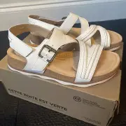 Clarks BRYNN STEP Leather Slingback Sandals Comfort Shoes Size 8 WHITE