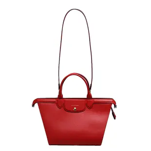 LONGCHAMP LE PLIAGE Heritage紀念款牛皮手提斜背微笑包(胭脂紅)