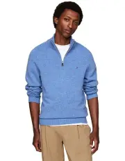 [Tommy Hilfiger] Wool Mock Turtleneck Half-Zip Jumper in Blue