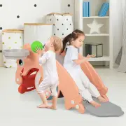 Costway3-in-1 Kids Slide Rocking Horse Set Convertible with Basketball Hoop-Pink