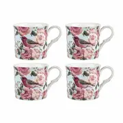 Rose Birde Design Set of 4 mugs NEW Heritage Brand 300ml 10.5 oz ea