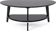[NAVREX] Mid Century Modern Coffee Table with Storage, Oval Coffee Tables for Living Room 40.5" 100% Solid Bamboo Wood Center Table Not Engineered Wood Easy Assemble (Black)