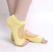 [UNIUNITWO] Women's Grip Socks - Yoga Pilates Barre Non Slip Full Toe - Ballet Five Toe Socks (Yellow)