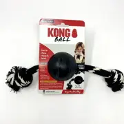 KONG Extreme Ball with Rope LARGE Tug Fetch & Chew Dog Toy Black White