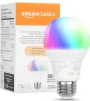 Amazon Basics Smart A19 LED Light Bulb, Color Changing, 9W/60W, 800LM, Wi-Fi 2.4