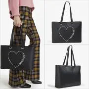 Love Moschino Tote Bag Studded Textured Leather Silver Black NWT Dustbag