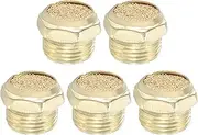 uxcell 3/8" PT Brass Pneumatic Muffler, 5 Pcs Flat Sintered Exhaust Air Compressor Muffler Filters Solenoid Valve Fitting for Valves Cylinders Oil Tanks Air Tools, Golden