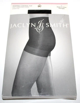 Jaclyn Smith Shaping Control Top Silky Sheer Pantyhose Size C Midnight (Black)