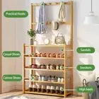 Bamboo Hall Tree Hat and Coat Stand Hallway Shoe Rack Bench w/ Shelves & 8 Hooks