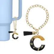 Letter Charm for Stanley Tumbler Initial Keychain with Tassel Letter C Black