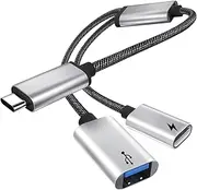CREHAO USB C Splitter Cable,USB 3.0 OTG + USB to USB-C Headphones Adapter 2 in 1 OTG Adapter Type C Microphone Connect Dongle for iPhone 16 15 Pro Max MacBook iPad Galaxy Pixel Printer Keyboard