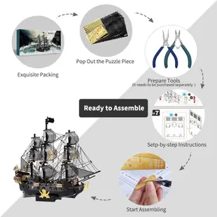 拼酷 3D立體金屬拼圖黑珍珠海盜船 DIY 組裝模型 解壓玩具聖誕生日兒童禮物