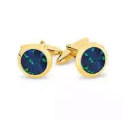 Australian Round Opal Cufflinks (Blue Yellow Gold)