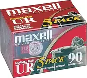 Maxell 108562 UR-90 5PK Normal Bias Audio Cassettes 90 Minute with Cases 5 Pack