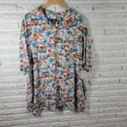 George Mens Shirt 3XL Short Sleeve Orange Tropical Surfing Lightweight Rayon