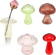 FwQoFvk 5 Pcs Glass Mushroom Flower Vase, Creative Flower Bud Vases, Decorative Mushroom Propagation Vase, Planters Clear Hydroponic Vase, Mini Plant Terrarium for Living Room Kitchen