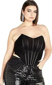 [City Chic] Plus Size Amaya Deep V Neck Corset, Ivory White