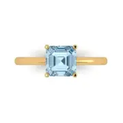 1.50 Asscher Cut Natural Aquamarine Wedding Bridal Promise Ring 14k Yellow Gold