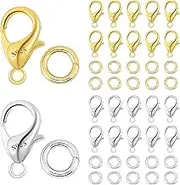 Lobster Claw Clasps 20Pcs with 20Pcs Open Jump Rings Jewelry Making Set 925 Silver/Gold 10mm, Sterling Silver Jewelry Finding Supplies Small Lobster Clasps for Necklaces Bracelet Chains Connector