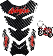 REVSOSTAR 5D Real Carbon Fiber, Motorcycle Decal Vinyl Tank Protector, Tank Pad with Keychain for Ninja 650 ZX636 ZX600 ZX-10R ZX14 ZX1400 ZX14R ABS 1000 ZX100, 2 Pcs Per Set (Red)