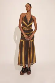 aries mesh maxi dress in brown ombre