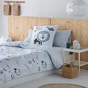 COTTON ARTean Childrens Teens Cotton Percale 180 Thread Count Duvet Cover Reversible 90cm Bed (150x260cm) + 1 Pillowcase (45x110cm) Grey