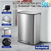 Kitchen Rubbish Bin 50L Stainless Steel Waste Recycle Can Toilet Trash Pedal Bin