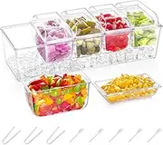 SHENMAIDAY Condiment Server with Ice Tray,Large Ice Chilled Condiment Caddy Organizer, Chilled Condiment Server with Lid, for BBQs、Mimosa Bar & Parties，Fruit, Salad, Food