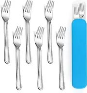 Herogo 6pcs Stainless Steel Fork Set with Elegant Handle, Silver/Blue, Polished Finish