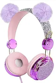Geekria Kids Headphones for Girls, Wired Headset with Microphone and Ears, Fit 5-12 Years Children for Classroom, Online Education, YouTube, Facebook Live, Twitch, Zoom Meeting (Purple)