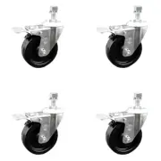 4 Inch Phenolic Swivel ½ Inch Threaded Stem Caster Set with Total Lock Brake SCC