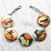 vintage halloween postcard bracelet cat kitty pet button cabochon charm bracelet