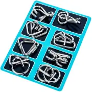 8pcs Metal Montessori Puzzle Wire IQ Mind Brain Teaser Blue Educational Toys
