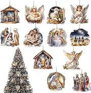 Imtrub Nativity Ornaments For Christmas Tree, 12X Wooden Nativity Scene Keepsake For Christmas Tree, Christian Birth Of Jesus Decorations For Garden Yard Outdoor Home