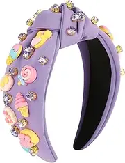 Gmmidea Ice Cream Knotted Headbands for Women Girls Sweet Candy Lollipop Doughnut Headband Crystal Embellished Pretty Hairband Summer Back to School Sparkle Hair Accessories