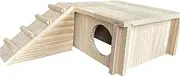 Zibeem Hamster Home | Wooden Double-Decker Hut | Habitats Decor with Climbing Ladder, Cage Accessories for Dwarf Gerbils Mice Small Animals