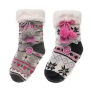 Bertie & Bo Kids Fairisle Sherpa Lined Pompom Slipper Socks