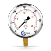 4" Pressure Gauge - Chrome Plated Steel Case, 1/4"NPT, Lower Side Mnt. 300 PSI