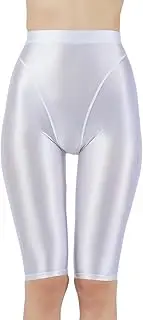 [Jugaoge] Women Cropped Pants Oily Shiny Luster Tights High Waist Capris Smooth Skinny Leggings