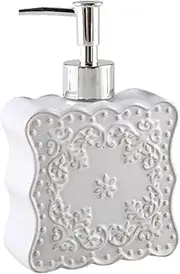 Soap Dispenser White Ceramics Soap Dispenser with Embossed Pattern Design 400ml Square-shaped Liquid Hand Lotion Dispenser with Pump, Refillable Dishwashing Soap Dispenser Dish Soap for Kitchen, Bathr