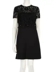 Black Wool Rockstud Lace Top Dress