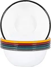 Argon Tableware White Enamel Bowls - Steel Outdoor Camping Dinnerware Tableware - 16cm - 6 Colours
