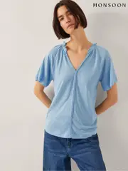 Monsoon Blue Andy Linen Blend T-Shirt (H21821) | $113