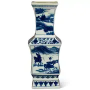 US Seller - Blue and White Chinese Qing Dynasty Vase with Illustration