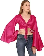 [Indian Trendy] Women's Satin Flair Wrap Tie Top Choli Blouse Belly Dance Gypsy
