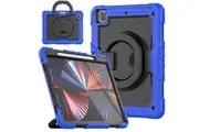 WASSUP iPad Pro 12.9 inch 6th/5th/4th/3rd Gen Rotatable Handle Ring Folding Stand Case with Screen Protector-Black&Blue