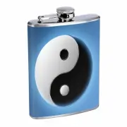 Yin Yang D2 Flask 8oz Stainless Steel Hip Drinking Whiskey Rum Scotch