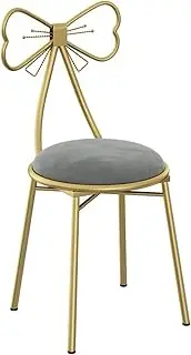 Vanity Chair, Girls Dressing Table Stool Velvet Vanity Table Chair with Lovely Bowknot High Backrest Comfortable Makeup Chair for Girls Room, Clothing Store, Dressing Room,Grey