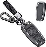 Aluminum Alloy Keyring Key Case Key Fob Holder Cover fit for Hyundai Genesis GV70 GV80 GV90 2020 2021 2022 6 Buttons Smart Remote Key Shell Leather Protection Key Ring Keychain